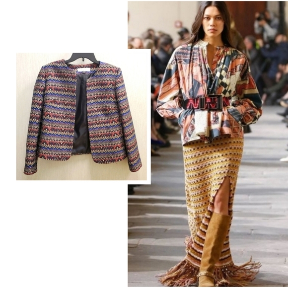 Y2K Jacquard Crop Blazer NWOT Size 8P - Picture 2 of 16